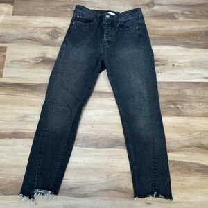 H&M Black Wash High Rise Slim Fit Jeans Frayed Hem Womens Size 6 Button Fly